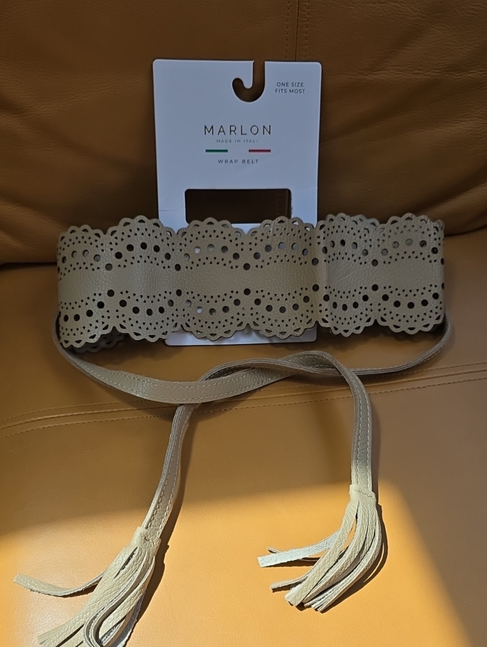 Cream Laser-Cut Wrap Belt